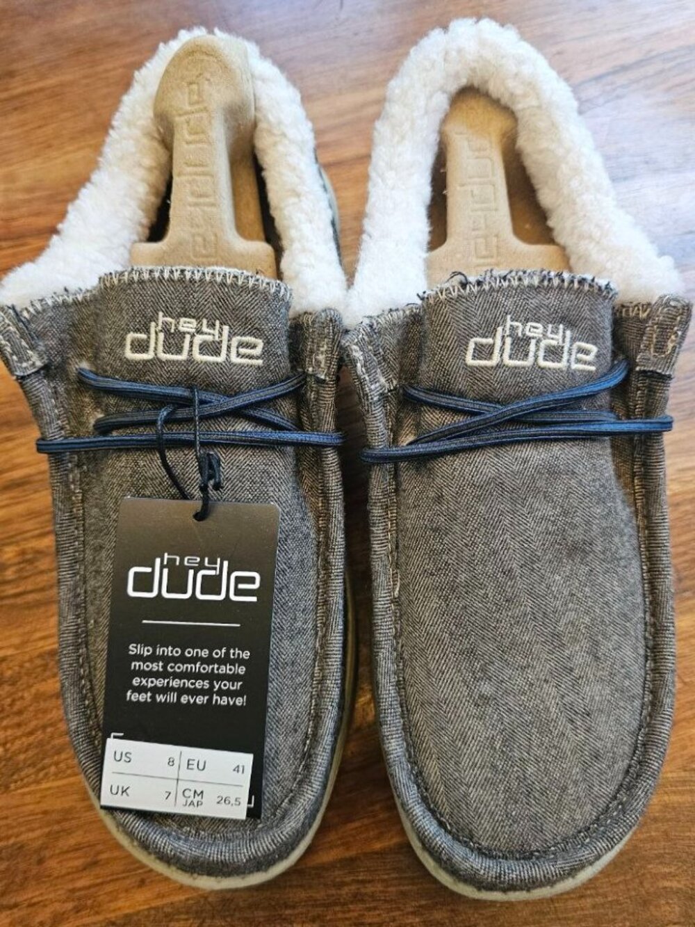HEY DUDE Wally Herringbone Chocolate Slip-On Sherpa Shoes Men’s US Size 8 NWT